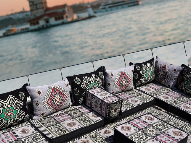 U Förmiges orientalisches Sofa Set, Terrasse Palettensofa, Bodenkissen, Arabische Majlis, Türkisches