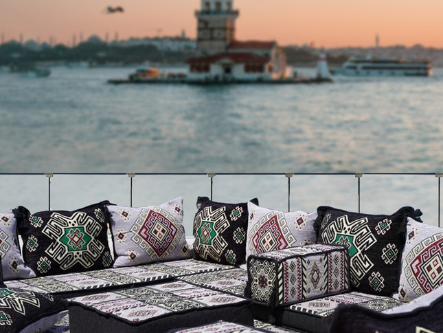 U Förmiges orientalisches Sofa Set, Terrasse Palettensofa, Bodenkissen, Arabische Majlis, Türkisches