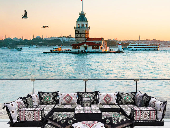 U Förmiges orientalisches Sofa Set, Terrasse Palettensofa, Bodenkissen, Arabische Majlis, Türkisches