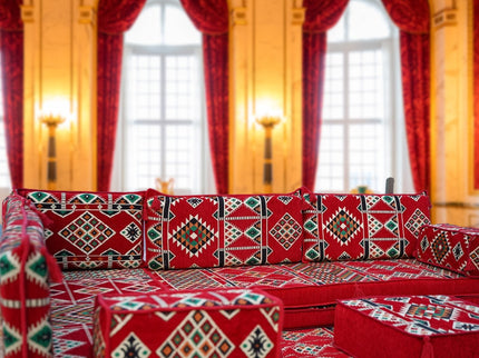 L förmiges orientalisches Sofa Set, Palettensofa, Bodenkissen, Arabische Majlis, Türkisches Boden Si