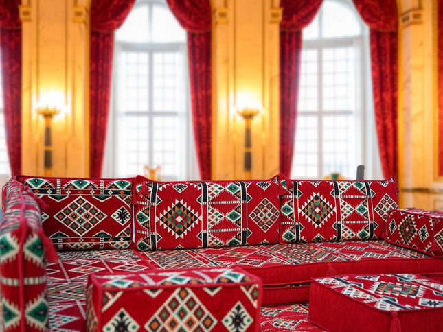 L förmiges orientalisches Sofa Set, Palettensofa, Bodenkissen, Arabische Majlis, Türkisches Boden Si