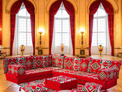 L förmiges orientalisches Sofa Set, Palettensofa, Bodenkissen, Arabische Majlis, Türkisches Boden Si