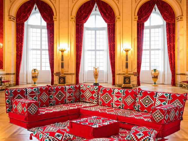 L förmiges orientalisches Sofa Set, Palettensofa, Bodenkissen, Arabische Majlis, Türkisches Boden Si