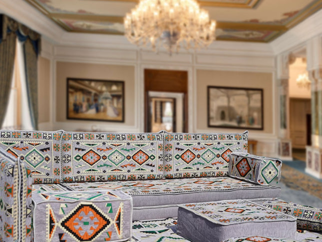 L förmiges orientalisches Sofa Set, Palettensofa, Bodenkissen, Arabische Majlis, Türkisches Boden Si