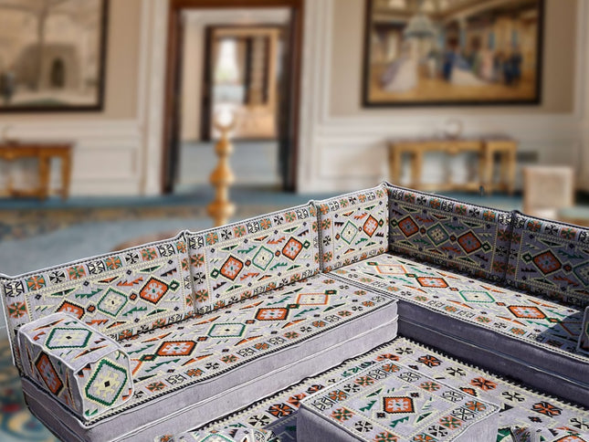 L förmiges orientalisches Sofa Set, Palettensofa, Bodenkissen, Arabische Majlis, Türkisches Boden Si