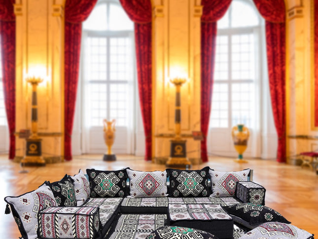 L förmiges orientalisches Sofa Set, Palettensofa, Bodenkissen, Arabische Majlis, Türkisches Boden Si