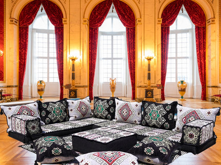 L förmiges orientalisches Sofa Set, Palettensofa, Bodenkissen, Arabische Majlis, Türkisches Boden Si