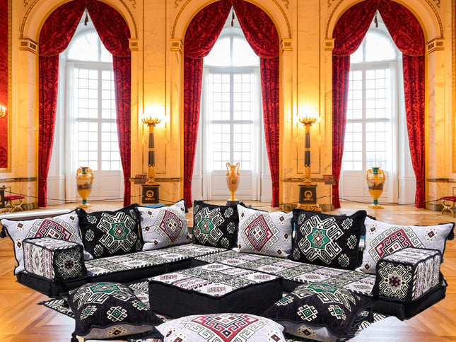 L förmiges orientalisches Sofa Set, Palettensofa, Bodenkissen, Arabische Majlis, Türkisches Boden Si