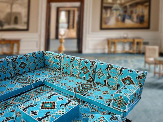 L förmiges orientalisches Sofa Set, Palettensofa, Bodenkissen, Arabische Majlis, Türkisches Boden Si