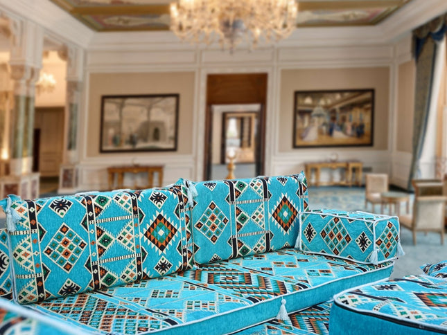 L förmiges orientalisches Sofa Set, Palettensofa, Bodenkissen, Arabische Majlis, Türkisches Boden Si