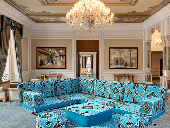L förmiges orientalisches Sofa Set, Palettensofa, Bodenkissen, Arabische Majlis, Türkisches Boden Si