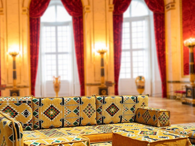 L förmiges orientalisches Sofa Set, Palettensofa, Bodenkissen, Arabische Majlis, Türkisches Boden Si