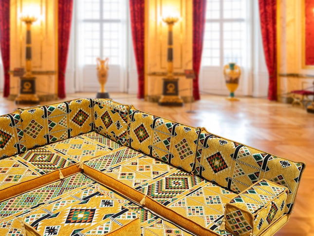 L förmiges orientalisches Sofa Set, Palettensofa, Bodenkissen, Arabische Majlis, Türkisches Boden Si