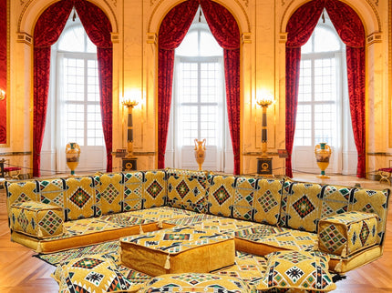 L förmiges orientalisches Sofa Set, Palettensofa, Bodenkissen, Arabische Majlis, Türkisches Boden Si