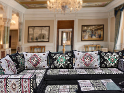 L förmiges orientalisches Sofa Set, Palettensofa, Bodenkissen, Arabische Majlis, Türkisches Boden Si