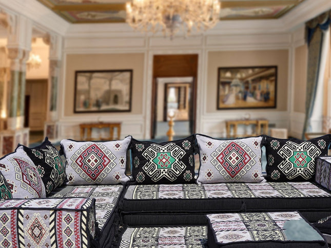 L förmiges orientalisches Sofa Set, Palettensofa, Bodenkissen, Arabische Majlis, Türkisches Boden Si
