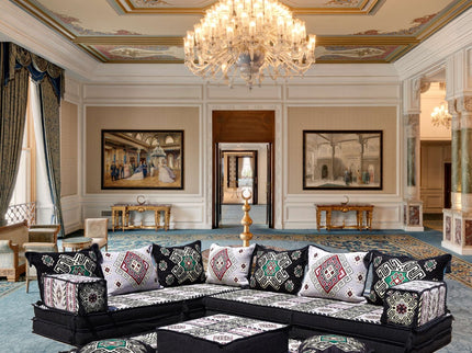 L förmiges orientalisches Sofa Set, Palettensofa, Bodenkissen, Arabische Majlis, Türkisches Boden Si