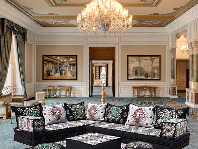 L förmiges orientalisches Sofa Set, Palettensofa, Bodenkissen, Arabische Majlis, Türkisches Boden Si