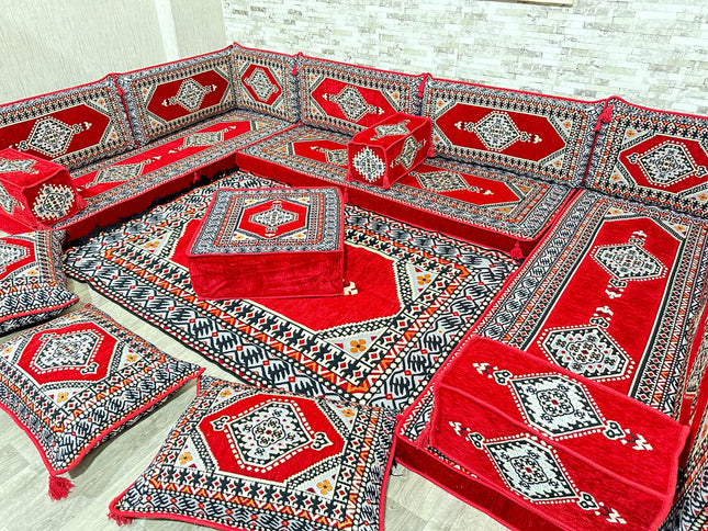 U förmiges orientalisches Sofa Set, Majlis-Sitzmöbel, Arabische Majlis, Bodenkissen, Türkisches Bode