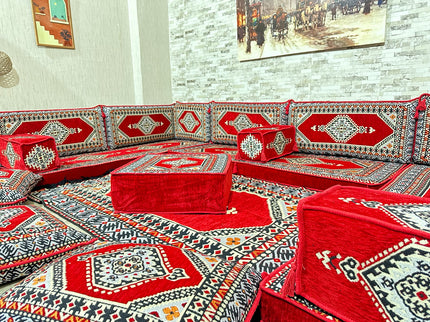 U förmiges orientalisches Sofa Set, Majlis-Sitzmöbel, Arabische Majlis, Bodenkissen, Türkisches Bode