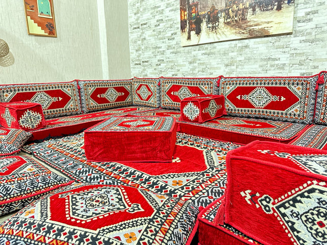U förmiges orientalisches Sofa Set, Majlis-Sitzmöbel, Arabische Majlis, Bodenkissen, Türkisches Bode