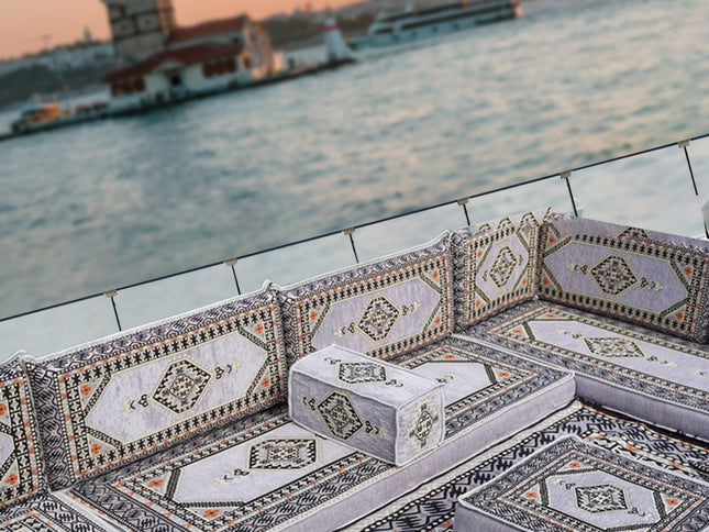 U Förmiges orientalisches Sofa Set, Terrasse Palettensofa, Bodenkissen, Arabische Majlis, Türkisches