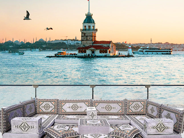 U Förmiges orientalisches Sofa Set, Terrasse Palettensofa, Bodenkissen, Arabische Majlis, Türkisches