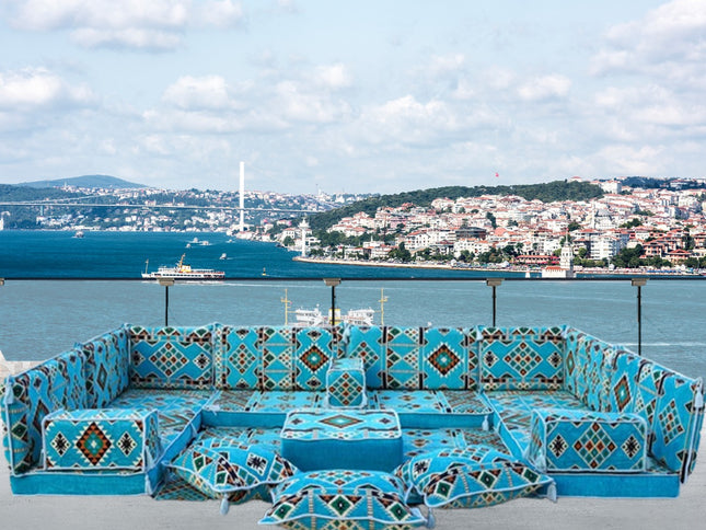 U Förmiges orientalisches Sofa Set, Terrasse Palettensofa, Bodenkissen, Arabische Majlis, Türkisches
