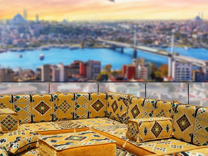 U Förmiges orientalisches Sofa Set, Terrasse Palettensofa, Bodenkissen, Arabische Majlis, Türkisches