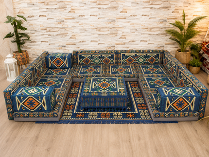Orientalische Sitzecke Blau 19-tlg. – Sark Kösesi Bodensofa | Caddebuy