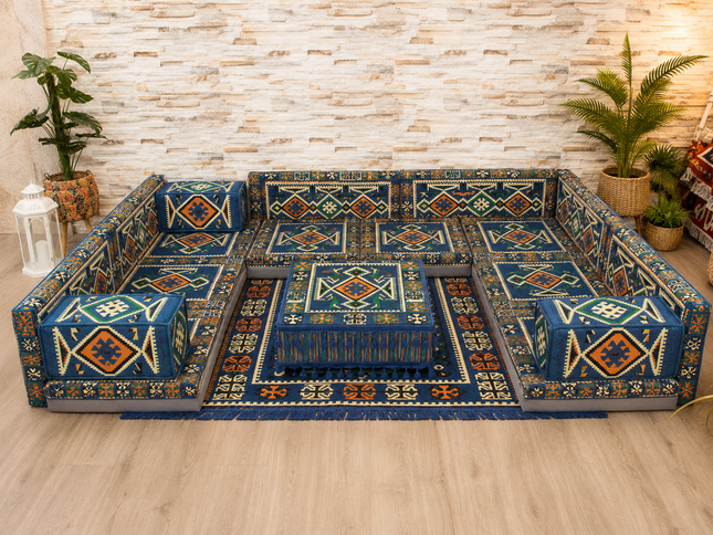 Orientalische Sitzecke Blau 19-tlg. – Sark Kösesi Bodensofa | Caddebuy