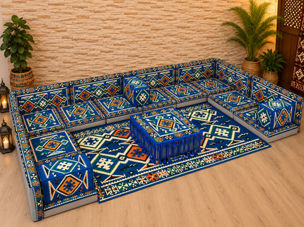 Orientalische Sitzecke Blau 23-tlg. – Sark Kösesi Bodensofa | Caddebuy