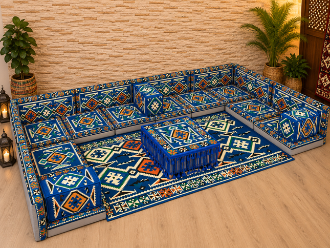 Orientalische Sitzecke Blau 23-tlg. – Sark Kösesi Bodensofa | Caddebuy