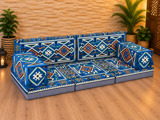 Orientalische Sitzecke Blau 7-tlg. – Sark Kösesi Bodensofa | Caddebuy