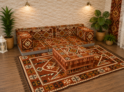 Orientalische Sitzecke Braun 9-tlg. – Sark Kösesi Bodensofa | Caddebuy