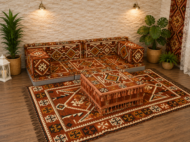 Orientalische Sitzecke Braun 9-tlg. – Sark Kösesi Bodensofa | Caddebuy