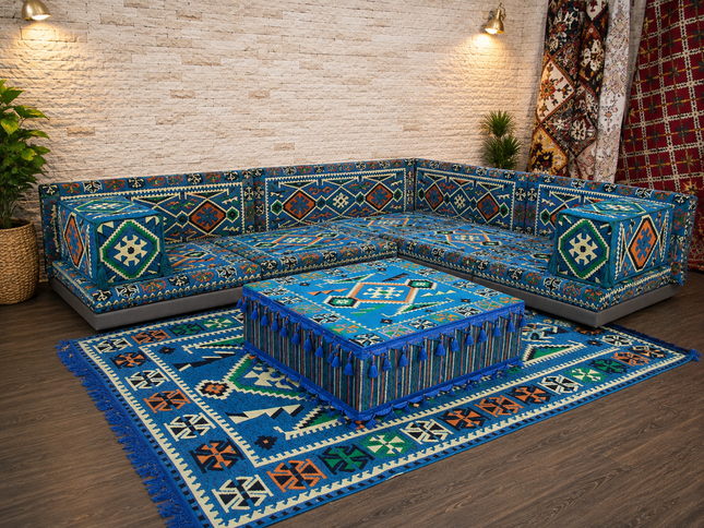 Orientalische Sitzecke Blau 13-tlg. – Sark Kösesi Bodensofa | Caddebuy