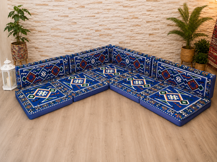 Orientalische Sitzecke Blau 9-tlg. – Sark Kösesi Bodensofa | Caddebuy