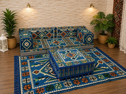 Orientalische Sitzecke Blau 9-tlg. – Sark Kösesi Bodensofa | Caddebuy