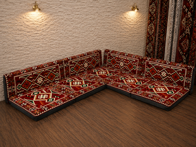 Orientalische Sitzecke Anadolu Rot 9-tlg. – Sark Kösesi | Caddebuy