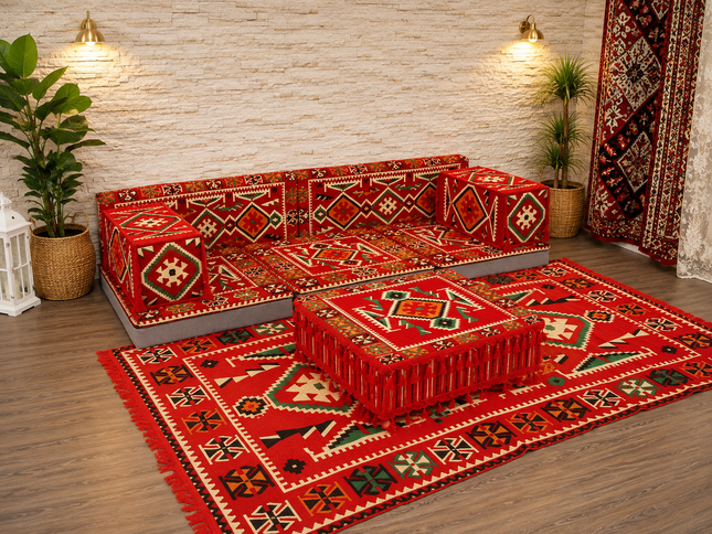 Orientalische Sitzecke Anadolu Rot 9-tlg. – Sark Kösesi | Caddebuy