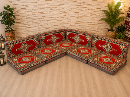 Coin salon oriental Saray Rouge – Canapé au sol Şark Köşesi | Caddebuy
