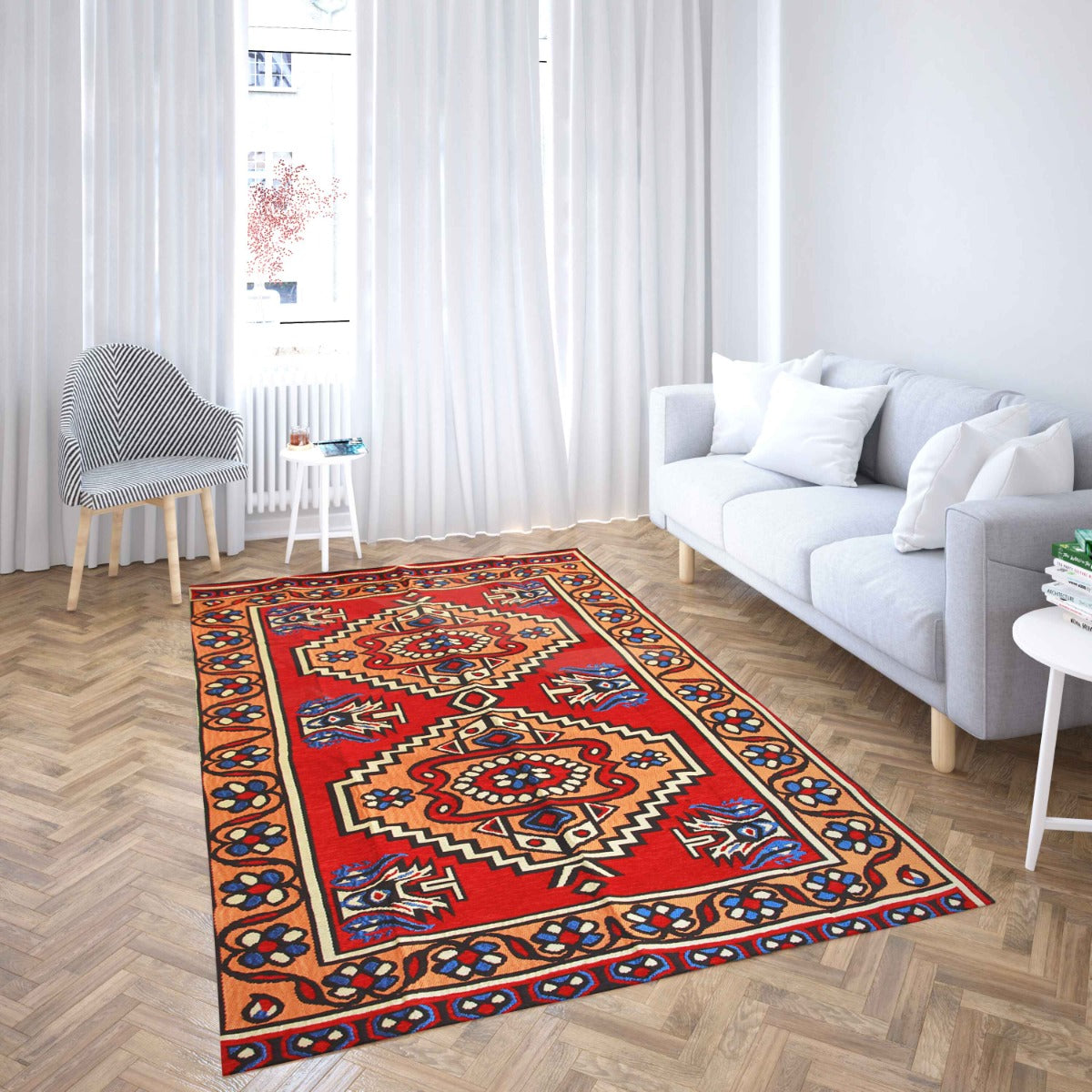 Kelim Teppich 130x200 cm – Handgewebt aus Wolle & Jute