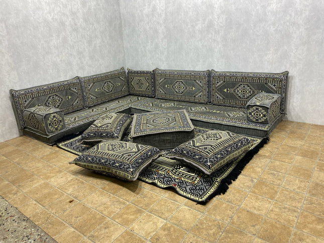 L förmiges orientalisches Sofa Set, Majlis-Sitzmöbel, Bodenkissen, Arabische Majlis, Türkisches Bode