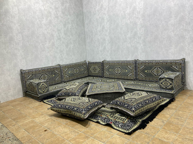 L förmiges orientalisches Sofa Set, Majlis-Sitzmöbel, Bodenkissen, Arabische Majlis, Türkisches Bode