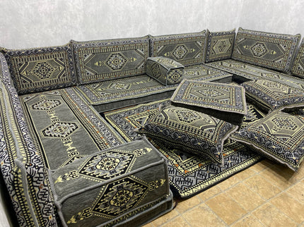 U förmiges orientalisches Sofa Set, Majlis-Sitzmöbel, Arabische Majlis, Bodenkissen, Türkisches Bode