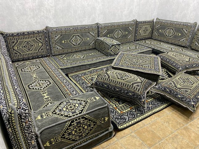 U förmiges orientalisches Sofa Set, Majlis-Sitzmöbel, Arabische Majlis, Bodenkissen, Türkisches Bode