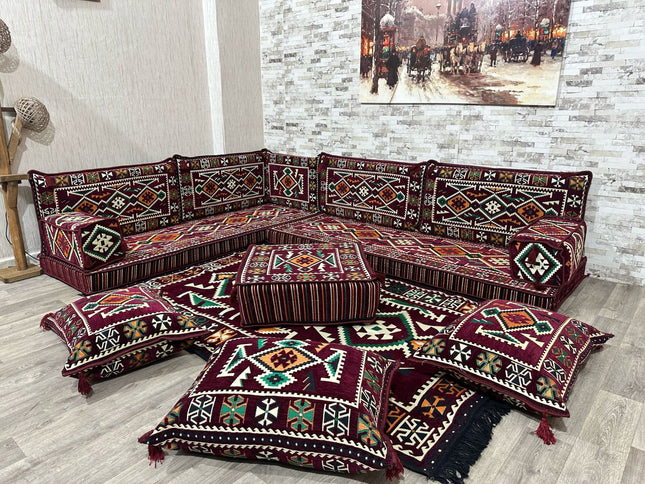 L förmiges orientalisches Sofa Set, Majlis-Sitzmöbel, Bodenkissen, Arabische Majlis, Türkisches Bode