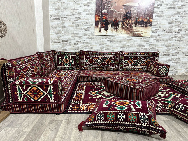 L förmiges orientalisches Sofa Set, Majlis-Sitzmöbel, Bodenkissen, Arabische Majlis, Türkisches Bode