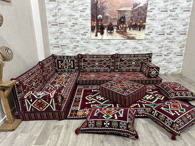 L förmiges orientalisches Sofa Set, Majlis-Sitzmöbel, Bodenkissen, Arabische Majlis, Türkisches Bode